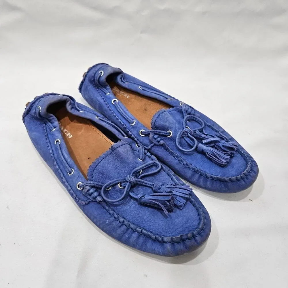 Coach Nadia Blue Nubuck Leather Tassel Driving Moccasins Loafers Women's 7B